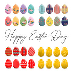 Easter eggs drawing clipart set. Happy easter egg flat clip art collection in colorful and multicolored paint art for traditional hunting celebration. Vector illustration Eps  
