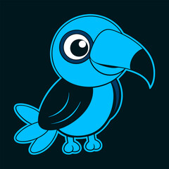 Obraz premium A cute, smiling blue bird cartoon character with a playful expression, illustrations and fun designs