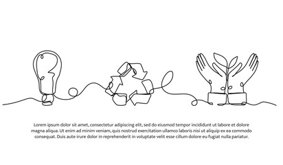 Fototapeta premium Continuous one line design of eco-friendly concept. Minimalist style vector illustration on white background.