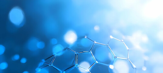 Abstract Blue Hexagonal Molecular Structure Background Represents Science Technology Medical Research and Futuristic Innovation with a Soft Blur Bokeh Effect in Light Blue Shades