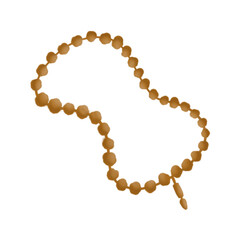 Prayer beads made of wood. Flat design illustration, with beads standing upright. Ideal for spiritual and religious themes.