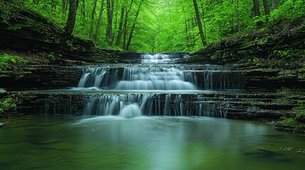Obraz premium Cascading waterfalls in lush forest