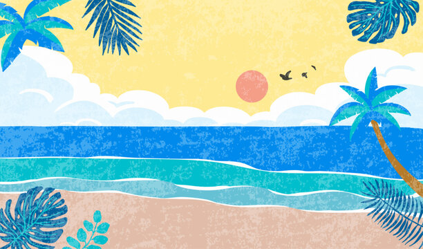 summer landscape background with beach and sand grain texture for horizontal design