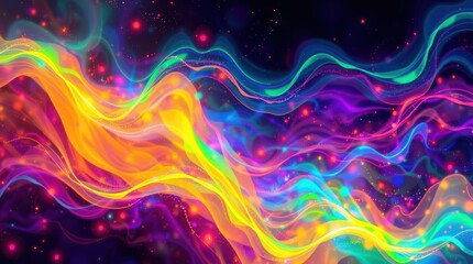 Fototapeta premium Abstract Glowing Waves of Color with Sparkling Particles on Dark Background
