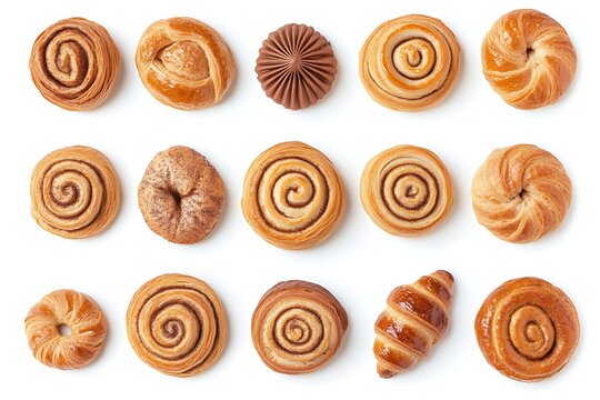 Set of Variety of International Pastries on white background.
