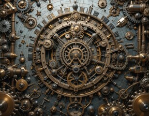 Fototapeta premium Intricate Steampunk Clockwork Mechanism Detailed Design Ornamental Gear Background
