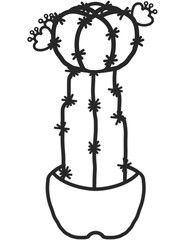 A delicate, hand-drawn cactus outline in minimalist style, illustration of a children's activity coloring book page with pictures of cactus.