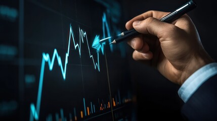 Analyzing Market Trends Businessman Drawing a Growth Graph on Screen