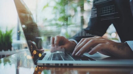 Businessman analyzing data on a modern computer with advanced technology