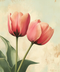 A pink flower, A blurry pastel toned photo of a swirling flower, white, pink and pastel yellow tulip flower with a long stem