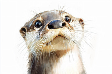 Cartoon otter illustration digital artwork cute animal round body smooth fur long tail big eye friendly face playful pose standing sitting lying position watercolor painted drawing isolated background