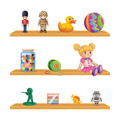 Cute Colorful Toys Collection Box with Various Colorful Baby Toys Vector Illustration