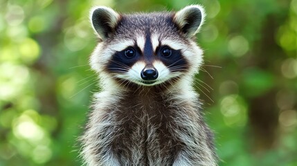 Captivating close-up of a cute raccoon staring directly at the camera lens