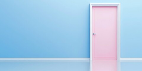 Simple pastel room interior featuring a pink door and blue walls
