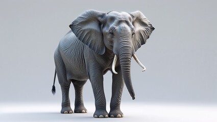 Fototapeta premium Large african elephant standing on plain background