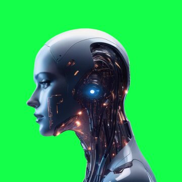 Futuristic AI robot technology animation isolated asset, transparent 4K video, alpha channel, ProRes 4444