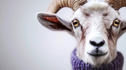 Goat with purple scarf