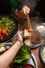 group feast in asian restaurant 