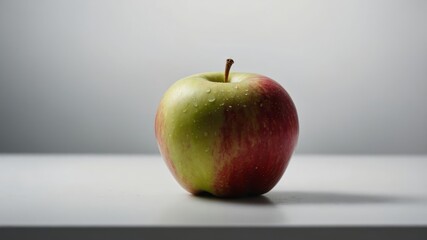 Fresh red apple on a green background and on a table