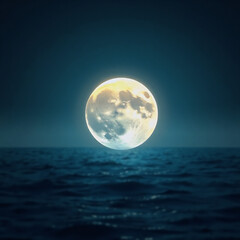 Moon rising from the sea, ethereal light, lunar symbol