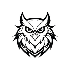 Obraz premium A stylish black-and-white tribal owl logo design. This design is perfect for tattoos, t-shirt prints, stickers, brand logos, and graphic design projects. Available in high resolution and vector format
