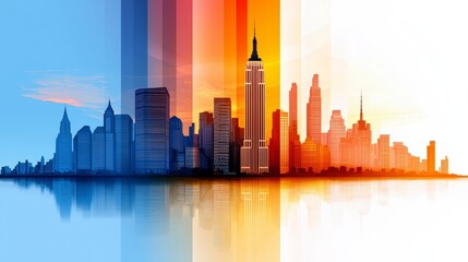 Obraz premium Vibrant City Skyline Sunset Urban Landscape Architectural Design Modern Metropolis