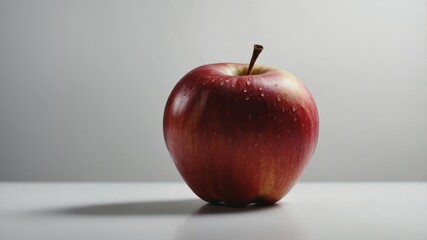 Succulent Red Apple: A close-up shot of a perfectly ripe red apple, showcasing its vibrant color and smooth texture with a subtle shadow, embodying freshness and natural goodness.
