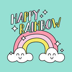 VECTOR ILLUSTRATION OF A HAPPY RAINBOW WITH CLOUDS