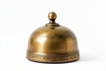 Vintage brass service bell with a patina on a white background.