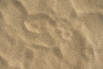 Uneven sand texture, beach background, top down view 