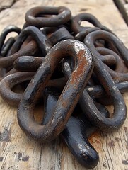 Rusty Chain Links on Wood.