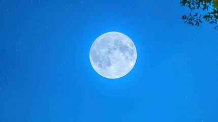 Fototapeta premium Full moon glowing brightly in night sky, stars visible