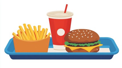 Delicious Fast Food Tray with Burger, Fries, and Drink Illustration