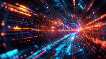 Obraz premium Abstract Data Tunnel with Neon Lines: A Journey into Digital Cyberspace
