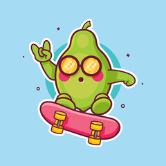 cool papaya fruit character mascot playing skateboard isolated cartoon