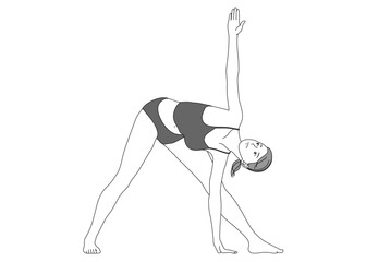 ヨガ 三角のポーズをする日本人女性のイラスト 全身正面
