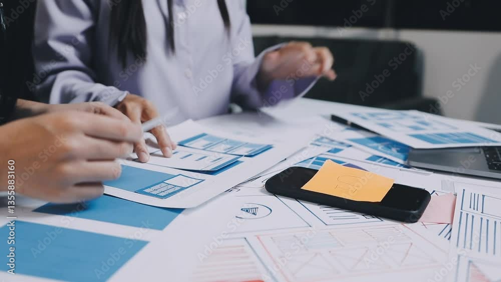 Wall mural website designer, creative planning phone app development template layout framework wireframe design