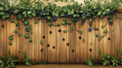 Obraz premium Ladybugs on Vines Over Wooden Fence