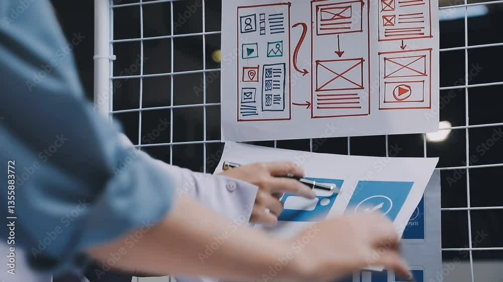 Wall mural website designer, creative planning phone app development template layout framework wireframe design