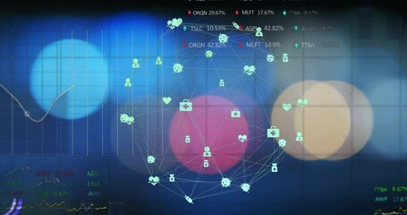 Network of social media icons and data processing over financial graph animation - Powered by Adobe