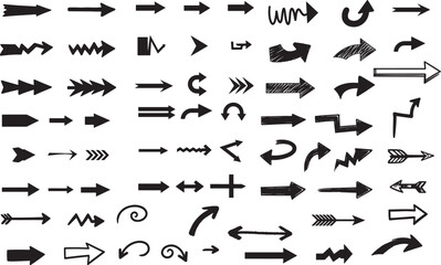 Solid Arrow Silhouettes on White Background