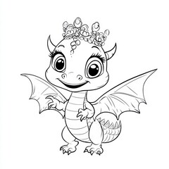 Obraz premium Magical Dragon Cartoon: A charming cartoon illustration of a friendly baby dragon, adorned with a playful crown and wings, ready to capture the hearts of children.