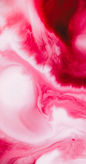 Marble fluid. Paint drip. Defocused pink white color wet sparkling particles essence emulsion wave...