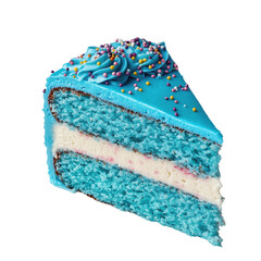 Delicious blue cake slice with creamy filling and colorful sprinkles, perfect for celebrations
