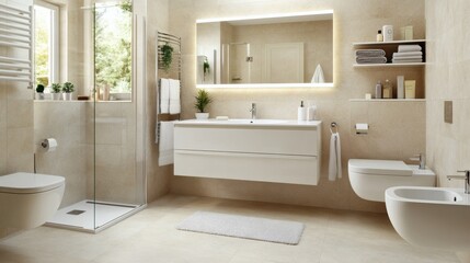 Luxurious Bathroom Interior with Modern Fixtures and Neutral Color Palette