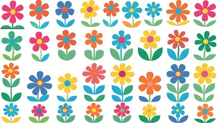 Obraz premium Beautiful Romantic Spring Floral Elements Vector Collection Colorful Wildflowers, Daisies, and Sunflowers on a White Background. Hand-Drawn Blossom Illustration for Decor, Easter Clipart