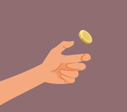 Hand Flipping a Coin Vector Cartoon Illustration Design. Person choosing head or tail in a game of faith 

