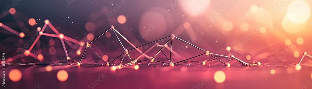 Wall mural abstract network connection glowing nodes. background bokeh lights. tech concept