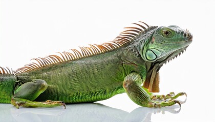 Obraz premium green iguana lizard with detailed scales isolated on white background