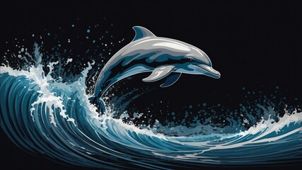 Majestic Dolphin in Waves: Capture the essence of marine beauty with a photorealistic dolphin gracefully leaping through the powerful ocean waves.
